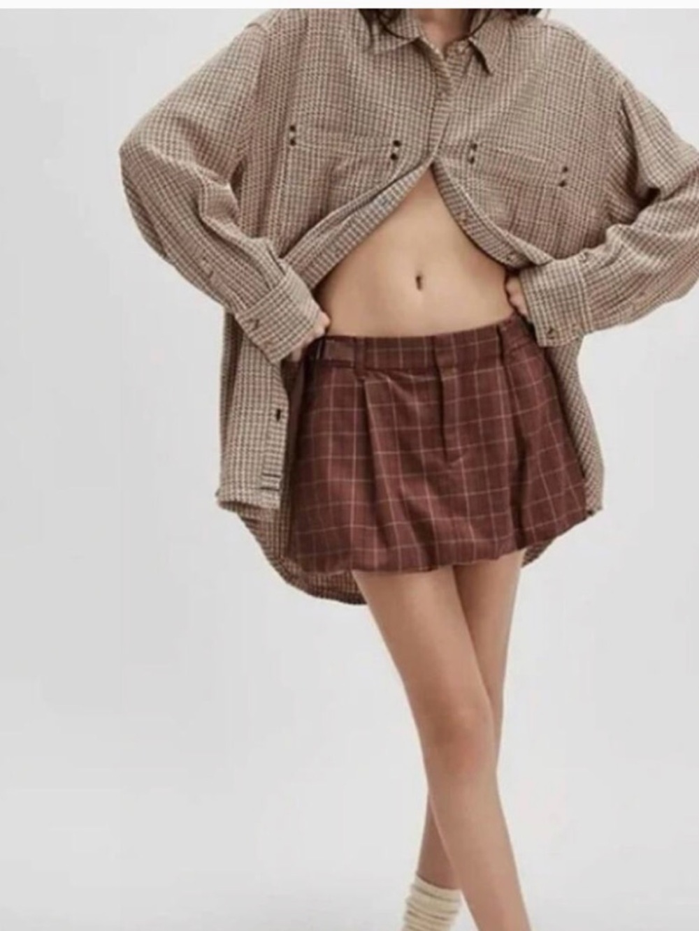 Free People Saturn Mini Bubble Skirt Brown Combo